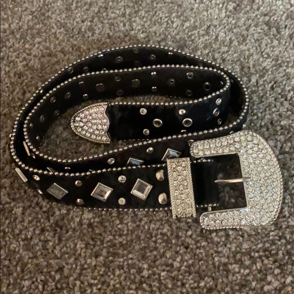 Fur and rhinestone belt